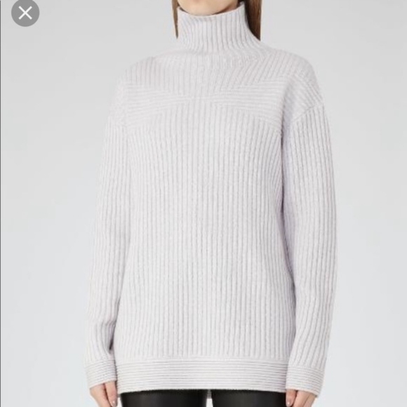 Reiss Emma Grey Ribbed Wool/Cashmere Blend Mock Neck Sweater Size XS - Picture 1 of 12